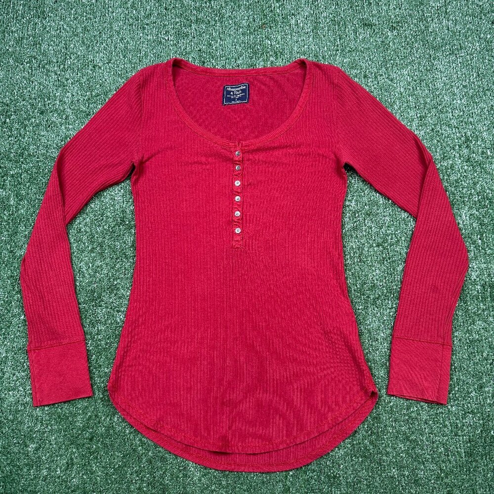 Vintage Y2K Abercrombie Fitch Women's Shirt Size S Red Long Sleeve Henley